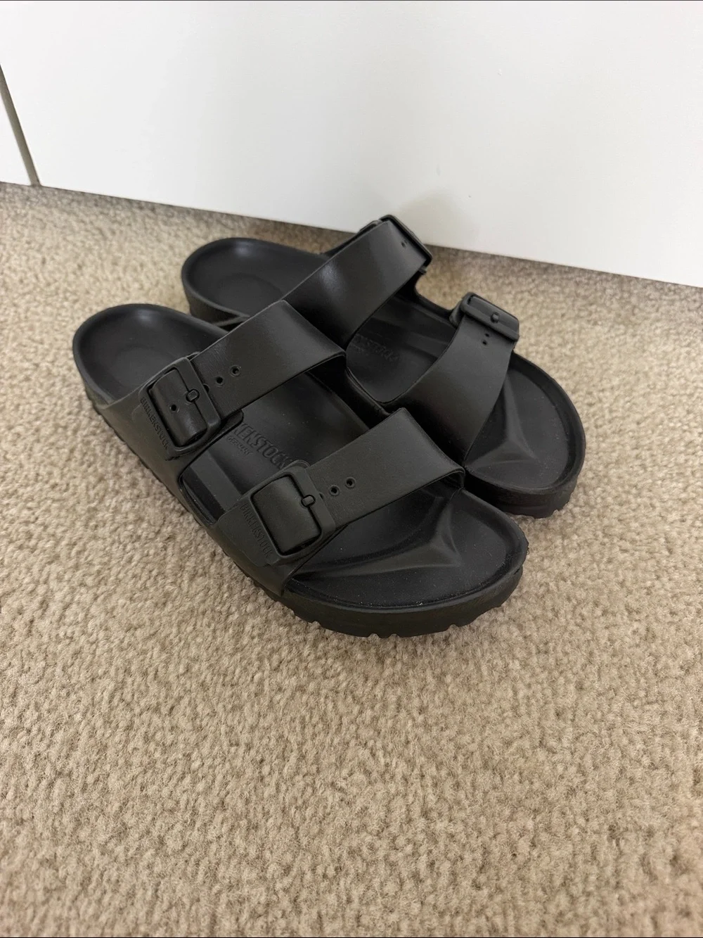 Black Womens Birkenstock Double-Buckle Slide Sandals
